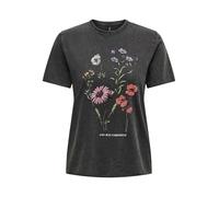 ONLY Damen Onllucy Reg S/S Top JRS Noos, Black/Print:flowerchild, L
