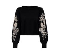 Strickpullover ONLY "ONLMAGNOLIA LS DETAIL PULLOVER KNT NOOS", Damen, Gr. L, schwarz detail:with ecru, Strick, Feinstrick, Obermaterial: 51% Viskose, 26% Polyester, 23% Nylon, bestickt, modisch, Rundh