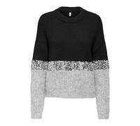 Rundhalspullover ONLY "ONLMAINE LIFE LS SEQUIN BLOCK O-NECK KNT", Damen, Gr. XS, schwarz detail:sliver sequins, light grau mel, Strick, Obermaterial: 70% Polyester, 21% Nylon, 8% Wolle, 1% Elasthan, r