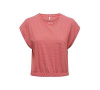 ONLY Damen Onlmay S/S Cropped Box JRS Top, High Risk Red/Stripes:Cloud Dancer (Pollo), M EU