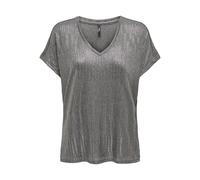 ONLY Damen Onlmirinda S/S V-Neck JRS Top, Dark Grey Melange/Detail:Gun metallic, Large