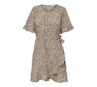 ONLY Damen Onlnew Olivia S/S Short Wrap Dress WVN, Silver Mink/AOP:lina Small Leo, M