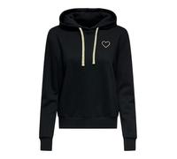 Kapuzensweatshirt ONLY "ONLNOLI L/S HEART HOOD SWT NOOS", Damen, Gr. S, schwarz (schwarz detail:gold strings, heart emb), Sweatware, Obermaterial: 60% Baumwolle, 40% Polyester, unifarben, regular fit