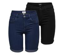 ONLY Damen ONLRAIN MID Long DNM Shorts, Dark Blue Denim/Black, S