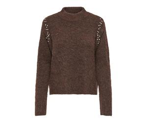 ONLY Damen Onlrina Life Ls Rhinestone Highneck KNT, Shaved Chocolate, M