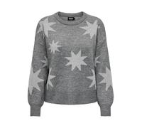 Rundhalspullover ONLY "ONLROSIE LS O-NECK GLITTER KNT", Damen, Gr. XL, medium grau melange pattern:silber glitter, Strick, Obermaterial: 47% Polyacryl, 33% metallisierte Fasern, 20% Polyester, gemuste