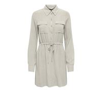 Blusenkleid ONLY "ONLSIESTA L/S LINEN BL SHIRT DRESS PNT", Damen, Gr. L, N-Gr, moonbeam, Web, Obermaterial: 80% Viskose, 20% Leinen, unifarben, regular fit kurz, 1-Knopf-Manschette, Kleider Blusenklei