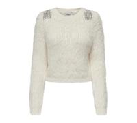 ONLY Damen ONLSURI LS Bling Crop O-Neck PRM KNT Pullover, Cloud Dancer/Detail:Silver, Large