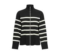 ONLY Damen Onlvalley Ls Highneck Zip Cardigan KNT Strickjacke, Black/Stripes:Birch, M