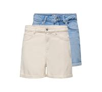 ONLY Damen ONLVEGA HW MOM DNM Shorts 2PACK, Kurze Hose, Jeansshorts, Ecru/Light Blue Denim, S