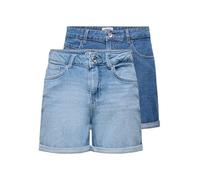 ONLY Damen ONLVEGA HW MOM DNM Shorts 2PACK, Kurze Hose, Jeansshorts, Light Blue Denim/Medium Blue D, S