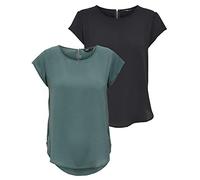 ONLY Damen ONLVIC S/S SOLID 2 Pack TOP, Blusenshirt, Kurzarm, Black/Balsam Green, 36