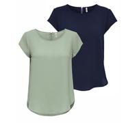 ONLY Damen ONLVIC S/S SOLID 2 Pack TOP, Blusenshirt, Kurzarm, Desert Sage/Navy Blazer, 34