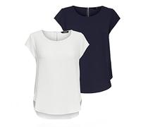 ONLY Damen ONLVIC S/S SOLID 2 Pack TOP, Blusenshirt, Kurzarm, Navy Blazer/Cloud Dancer, 34