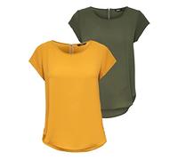 ONLY Damen ONLVIC S/S SOLID 2 Pack TOP, Golden Yellow/Kalamata, 36