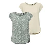 ONLY Damen ONLVIC S/S Solid 2 Pack Top, Kurzarm, Moonbeam/Lily PAD/Emma Mono FL, 34