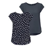 ONLY Damen ONLVIC S/S Solid 2 Pack Top, Kurzarm, Ombre Blue/Night Sky; Big Karo, 38