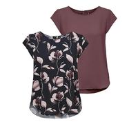 ONLY Damen ONLVIC S/S Solid 2 Pack Top, Kurzarm, Rose Brown/Night Sky/Flower, 36
