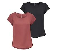 ONLY Damen ONLVIC S/S SOLID 2 Pack TOP WVN, Black/Apple Butter, 36