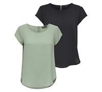 ONLY Damen ONLVIC S/S SOLID 2 Pack TOP WVN, Black/Desert SAGE, 34