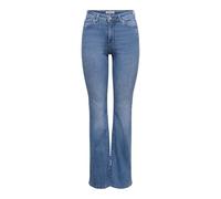Bootcut-Jeans ONLY "ONLWAUW HW FLARED DNM TAI475", Damen, Gr. XS (34), Länge 32, schwarz medium blau denim, Denim/Jeans, Obermaterial: 83% Baumwolle, 15% Polyester, 2% Elasthan, unifarben, lang, Jeans