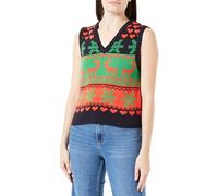 ONLY Damen Onlxmas Heart V-neck Vest Knt, Night Sky/Pattern:poppy Red/Green Bee, XS