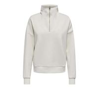 Sweater ONLY PLAY "ONPLOUNGE HN LS HZ DS SWT NOOS", Damen, Gr. M, grau (pumice stone), Sweatware, Obermaterial: 80% Polyester, 15% Viskose, 5% Elasthan, unifarben, loose fit hüftlang, Rundhals, Sweats