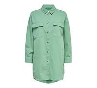 ONLY Damen Oversized Jeanshemd | Lange Denim Blusen Übergangsjacke | Lockere Langarm Blouse ONLKASIA, Farben:Grün, Größe:S
