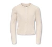 Strickjacke KIDS ONLY "KOGNATASCHA LS O-NECK CARD CP KNT NOOS", Mädchen, Gr. 134/140, beige (birch), Strick, Obermaterial: 80% Viskose, 20% Nylon, unifarben, regular fit taillenbedeckt, Rundhals, Stri
