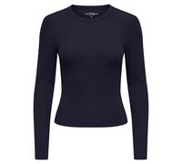 ONLY Damen Ripp-Langarmshirt - ONLVAL O-NECKT SWEAT, Rundhals, Regular Fit, Baumwoll-Stretch, einfarbig Dunkelblau L
