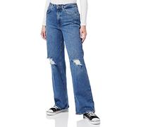 ONLY Damen Straight Leg Denim Jeans | High Waist Gerade Weite Schlag Hose | Wide Destroyed Pants ONLJUICY, Farben:Blau, Größe:27W / 32L, Z-Länge:L32