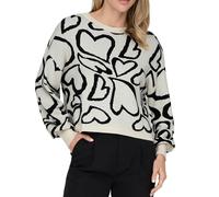 ONLY Damen Strickpullover ONLMontana gestrickter Rundhals Pulli mit Herzen 15339550 Birch Black Big Hearts M