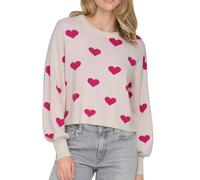 ONLY Damen Strickpullover ONLMontana gestrickter Rundhals Pulli mit Herzen 15339550 Birch Pink Yarrow Small Heart M