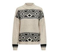 ONLY Damen Strickpullover ONLVICTORIA L/S Highneck Pullover KNT 15321179,Pumice Stone/Pattern:Black Jacquard,S