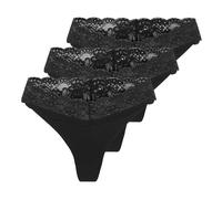 Only Tanga ONLCHLOE LACE S.S THONG - 3er-Pack Damen Größe L Schwarz 75% Nylon/25% Elasthan