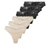 String ONLY "String ONLCHLOE LACE THONG 6P 6er Pack", Damen, Gr. L, bunt (schwarz, beige), Obermaterial: 75% Polyamid PA. 25% Elasthan EL., Unterhosen String (30810548-L) schwarz, beige