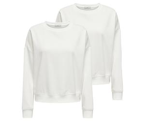 ONLY Damen Sweatshirt 2er Pack - ONLSWEAT LIFE CREW OVERSIZE SWT, Rundhals, Baumwoll-Mix Weiß XS