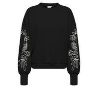 Sweatshirt ONLY "ONLBROOKE L/S O-NECK DETAIL SWT NOOS", Damen, Gr. M, schwarz (schwarz detail:ecru magnolia), Sweatware, Obermaterial: 60% Baumwolle, 40% Polyester, regular fit normal, Rundhals, Rippb