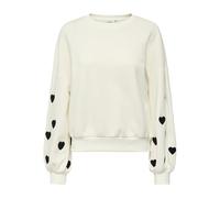 Sweatshirt ONLY "ONLMACY L/S O-NECK BOX CC SWT", Damen, Gr. M, schwarz (cloud dancer detail:with schwarz hearts), Sweatware, Obermaterial: 60% Baumwolle, 40% Polyester, bedruckt, regular fit normal, R
