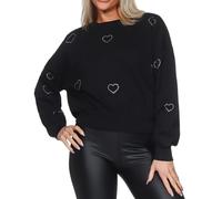 ONLY Damen Sweatshirt Pullover Sweater mit Glitzer-Herzen ONLBerit 15333887 Black Heart Silver Rhinestone L