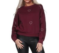 ONLY Damen Sweatshirt Pullover Sweater mit Glitzer-Herzen ONLBerit 15333887 Cabernet Heart Silver Rhinestone XL