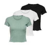 ONLY Damen T-Shirt 3er Pack - ONLEMMA SHORT TOP, Rundhals, Cropped, gerippt, einfarbig M Mehrfarbig