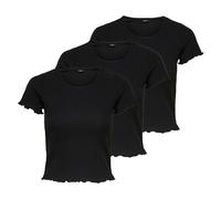 ONLY Damen T-Shirt 3er Pack - ONLEMMA SHORT TOP, Rundhals, Cropped, gerippt, einfarbig Schwarz / L L Schwarz
