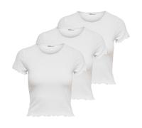 ONLY Damen T-Shirt 3er Pack - ONLEMMA SHORT TOP, Rundhals, Cropped, gerippt, einfarbig Weiß / M M Weiß