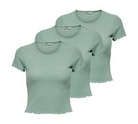 ONLY Damen T-Shirt 3er Pack - ONLEMMA SHORT TOP, Rundhals, Cropped, gerippt, einfarbig XL Grün
