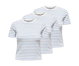 ONLY Damen T-Shirt 3er Pack - ONLLUPE STRIPE TEE, Kurzarm, Rundhals, Slim Fit, Streifen L Mehrfarbig