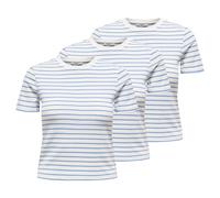 ONLY Damen T-Shirt 3er Pack - ONLLUPE STRIPE TEE, Kurzarm, Rundhals, Slim Fit, Streifen Weiß/Blau S