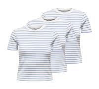 ONLY Damen T-Shirt 3er Pack - ONLLUPE STRIPE TEE, Kurzarm, Rundhals, Slim Fit, Streifen XL Mehrfarbig