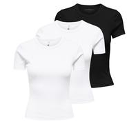 ONLY Damen T-Shirt 3er Pack - ONLVAL LIFE O-NECK TOP, Rundhals, Baumwolle, einfarbig 2xWeiß/Schwarz / XL XL Mehrfarbig