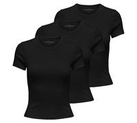 ONLY Damen T-Shirt 3er Pack - ONLVAL LIFE O-NECK TOP, Rundhals, Baumwolle, einfarbig Schwarz / XS XS Schwarz